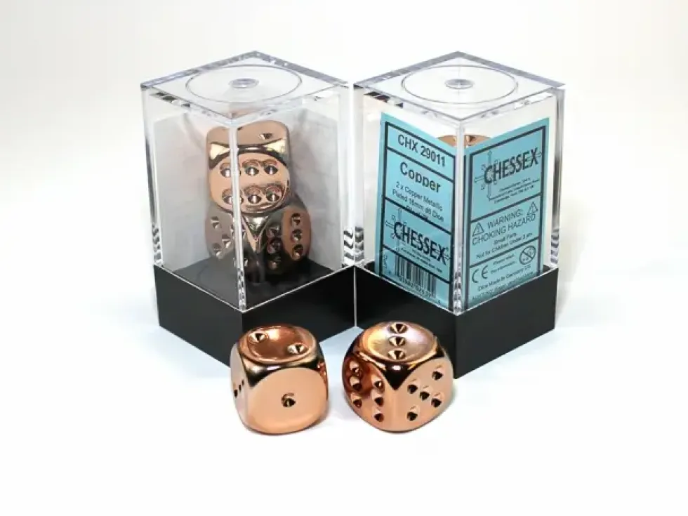 Copperplated Metallic d6, 2 st (16 mm, prickar)