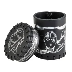 Dice Cup - Cyberpunk, Black & Silver Leather
