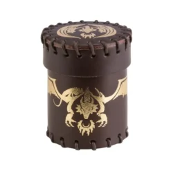 Dice Cup - Flying Dragon, Brown & Golden Leather