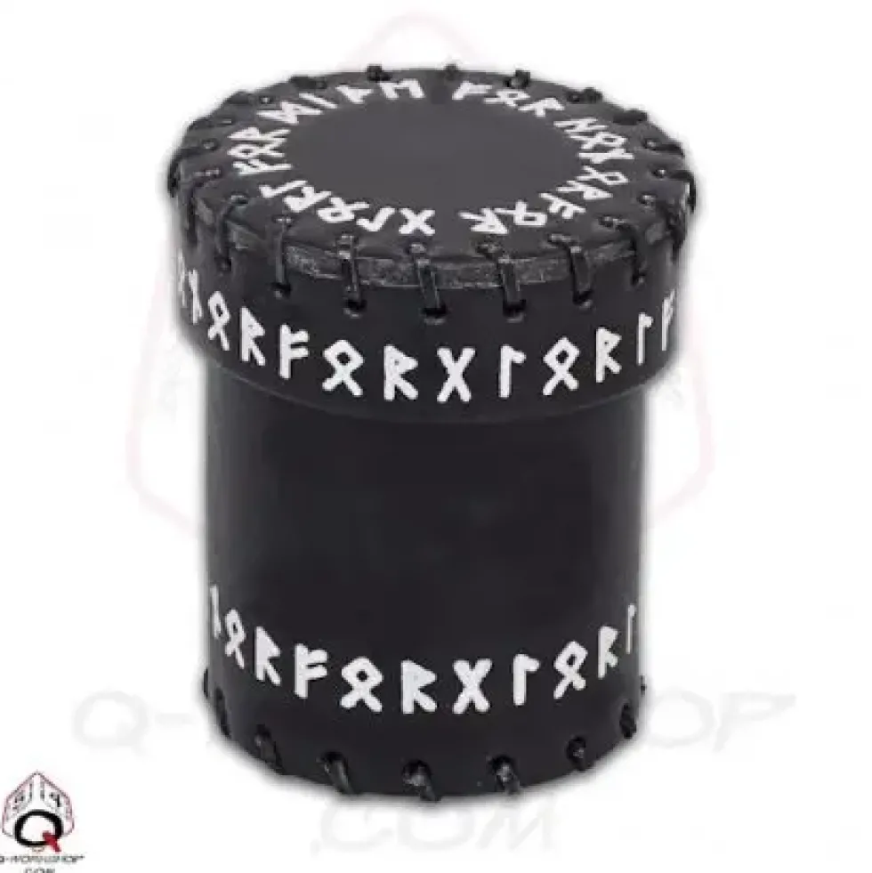 Dice Cup - Runic, Black Leather