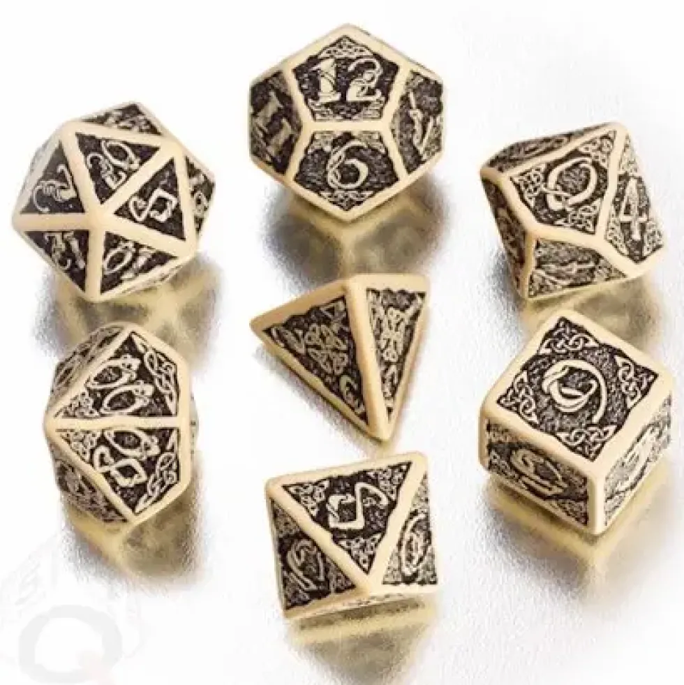 Dice Set - Celtic 3D, Beige and Black