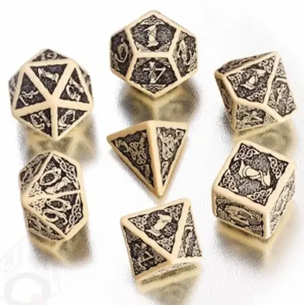 Dice Set - Celtic 3D, Beige and Black