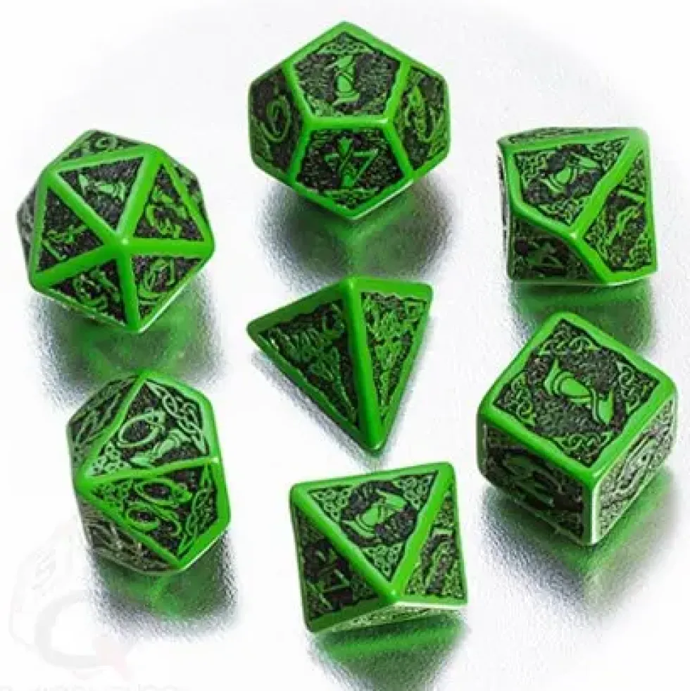 Dice Set - Celtic 3D, Green and Black