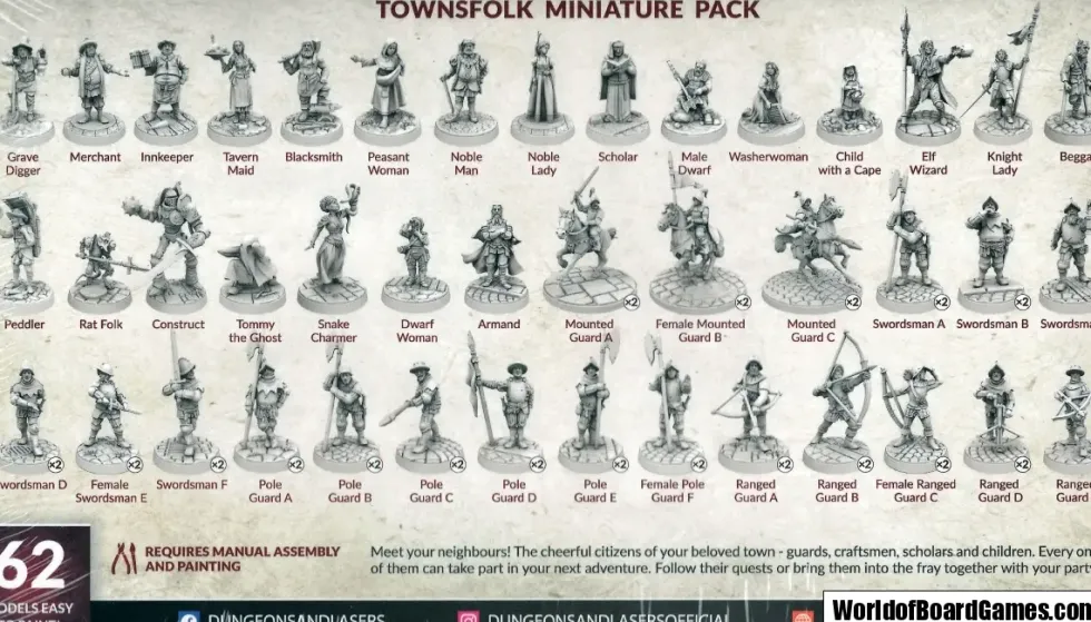 Dungeons & Lasers: Townsfolk Miniature Pack (62 Miniatures)
