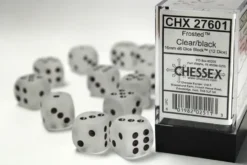 Frosted - Clear/Black - d6, 12 st (16 mm, prickar)
