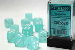 Frosted Teal/White - d6, 12 st (16 mm, prickar)