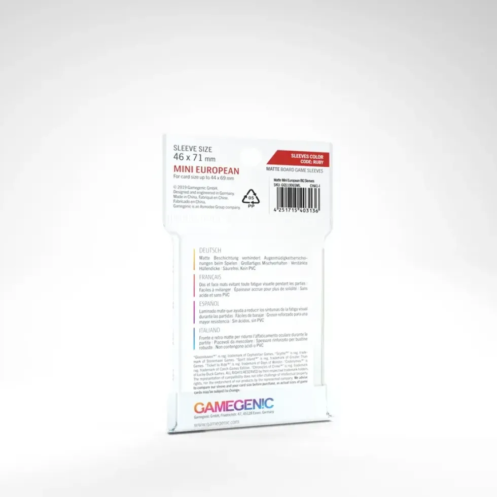 GameGenic: MATTE Board Game Sleeves - Mini European (46 x 71 mm) - 50 st