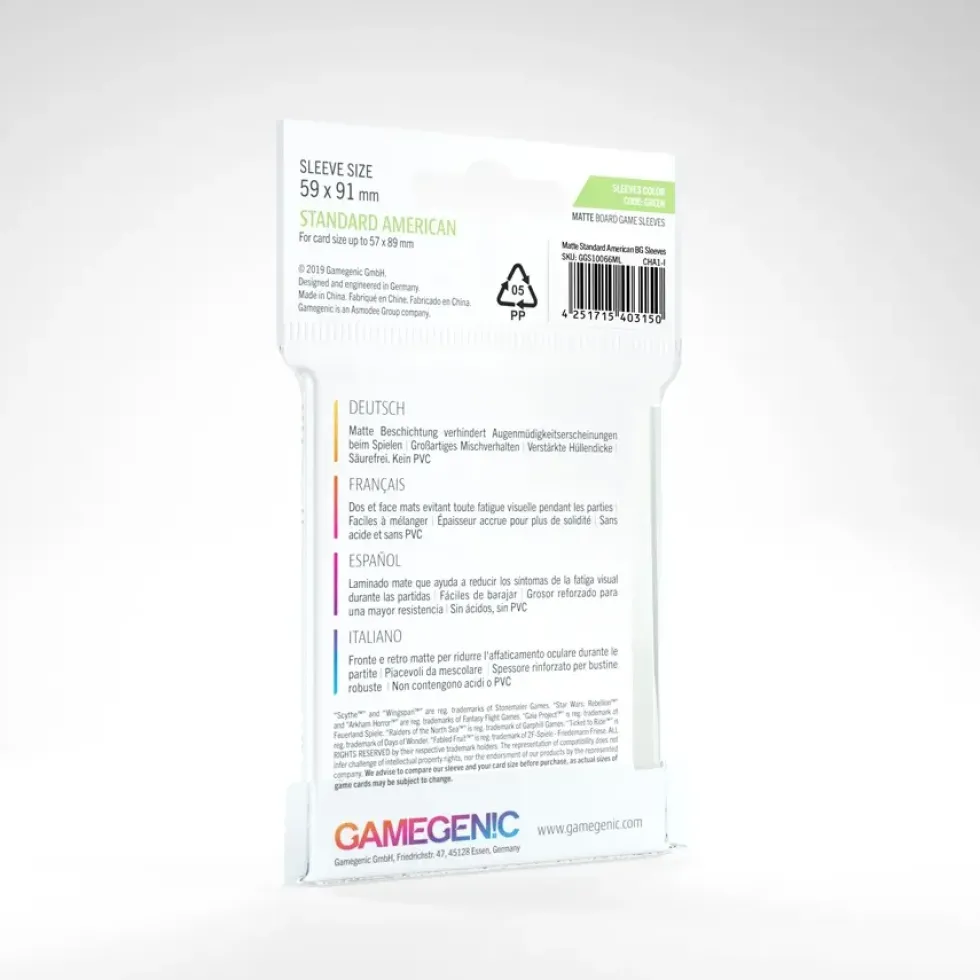 GameGenic: MATTE Board Game Sleeves - Standard American (59 x 91 mm) - 50 st