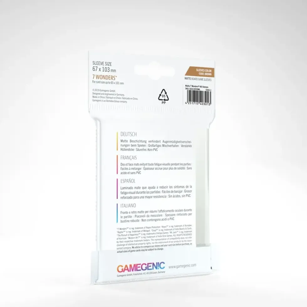 GameGenic: MATTE Board Game Sleeves - 7 Wonders (67 x 103 mm) - 80 st