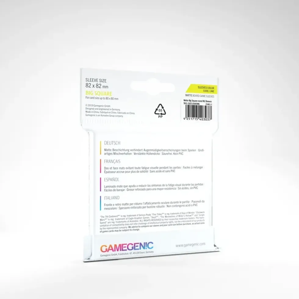 GameGenic: MATTE Board Game Sleeves - Big Square (82 x 82 mm) - 50 st
