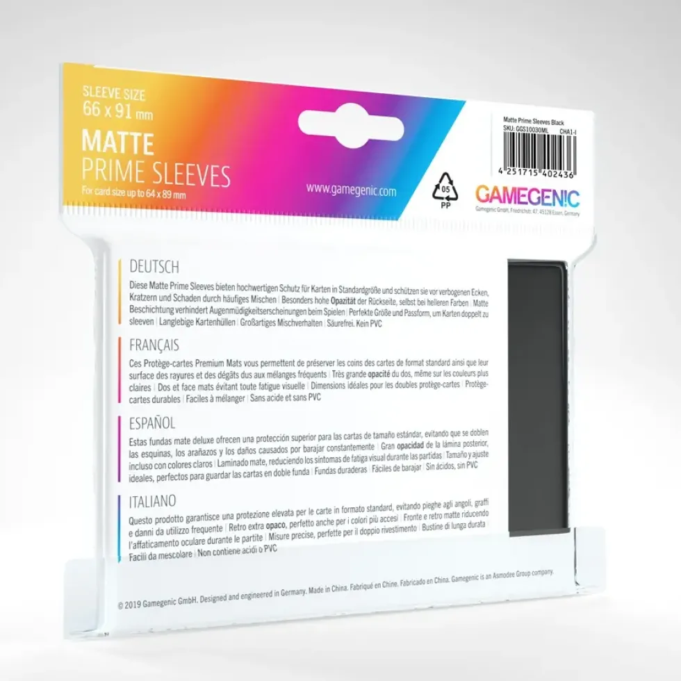GameGenic: MATTE Prime Sleeves - Black (66 x 91 mm) - 100 st