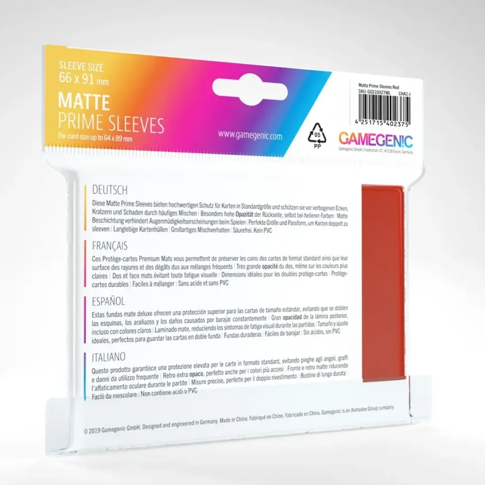GameGenic: MATTE Prime Sleeves - Red (66 x 91 mm) - 100 st