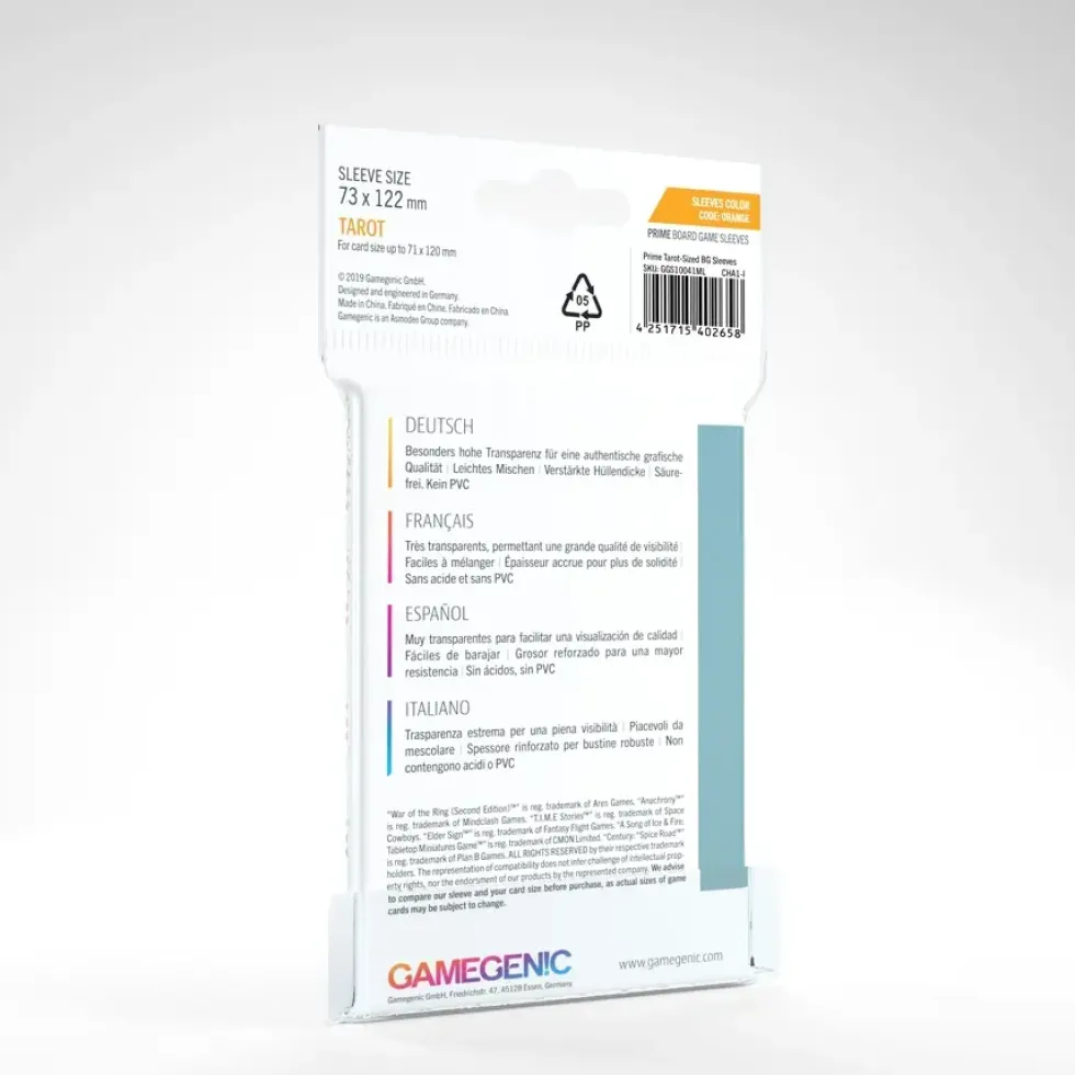 GameGenic: PRIME Board Game Sleeves - Tarot (73 x 122 mm) - 50 st