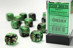 Gemini: Black-Green/Gold - d6, 12st (16 mm, prickar)