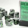 Gemini: Black-Grey/Green - d6, 12st (16 mm, prickar)