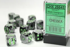 Gemini: Black-Grey/Green - d6, 12st (16 mm, prickar)