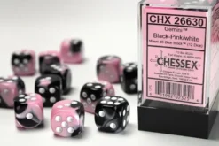 Gemini: Black-Pink/White - d6, 12st (16 mm, prickar)