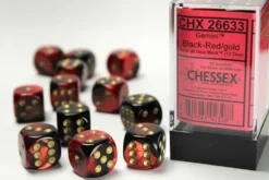 Gemini: Black-Red/Gold - d6, 12st (16 mm, prickar)