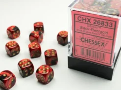 Gemini - Black-Red/Gold - d6, 36 st (12 mm, prickar)