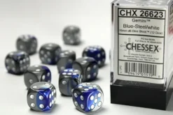 Gemini: Blue-Steel/White - d6, 12st (16 mm, prickar)