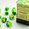 Gemini - Green-Yellow/Silver - d6, 36 st (12 mm, prickar)