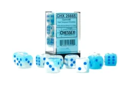 Gemini: Pearl Turquoise-White/Blue - d6, 12st (16 mm, prickar)