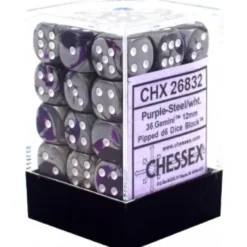 Gemini - Purple-Steel/White - d6, 36 st (12 mm, prickar)