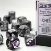 Gemini: Purple-Steel/White - d6, 12st (16 mm, prickar)