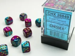 Gemini - Purple-Teal/Gold - d6, 36 st (12 mm, prickar)
