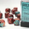 Gemini: Red-Teal/Gold - d6, 12st (16 mm, prickar)