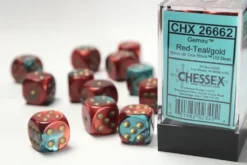 Gemini: Red-Teal/Gold - d6, 12st (16 mm, prickar)