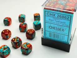 Gemini: Red-Teal/Gold - d6, 36 st (12 mm, prickar)