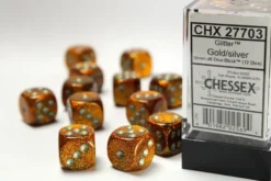 Glitter - Gold/Silver - d6, 12 st (16 mm, prickar)