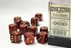 Glitter - Ruby/Gold - d6, 12 st (16 mm, prickar)