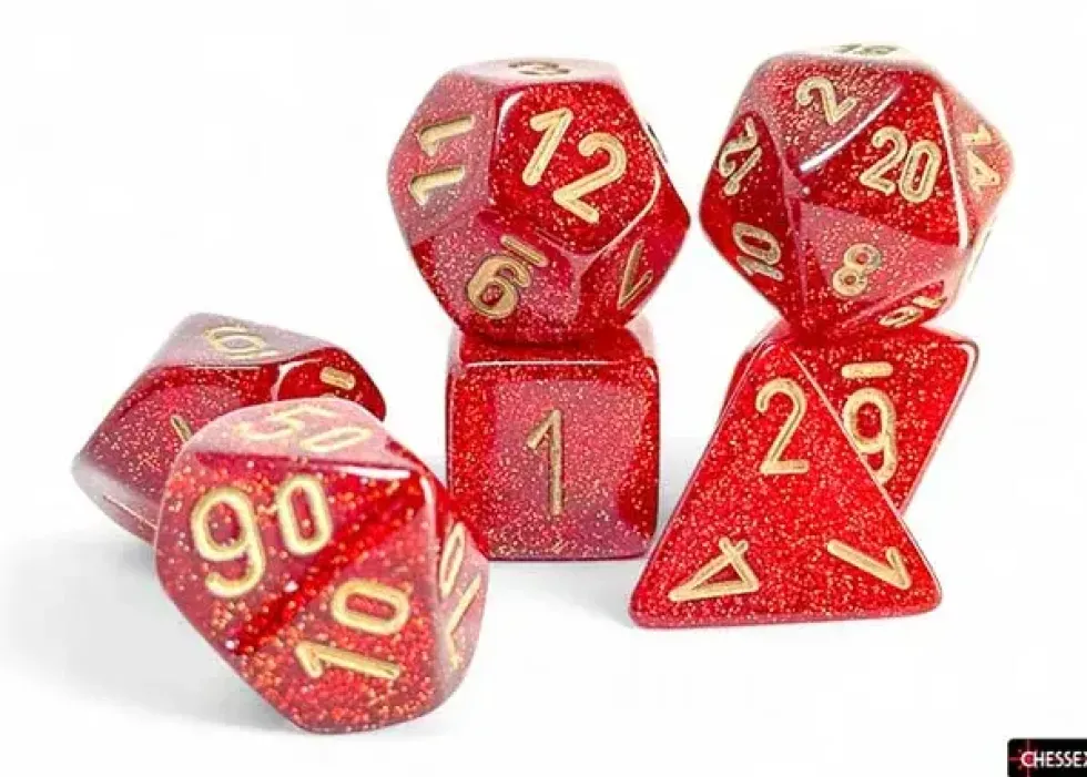 Glitter - Ruby/Gold Mega-hedral Dice Set