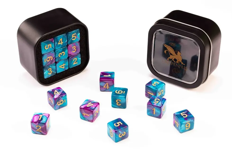 Greifenfels: D6 Series (Marble) - Pale Blue & Purple (16 mm, 18 st)