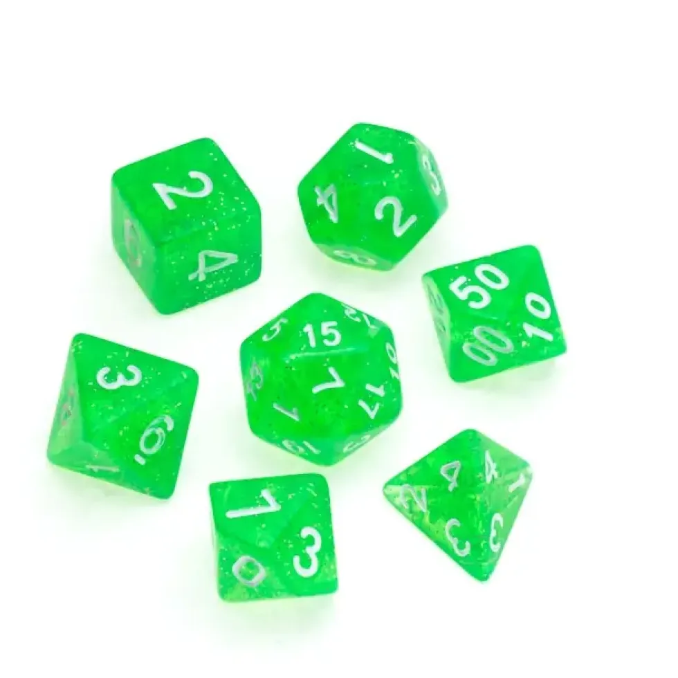 Greifenfels: Glitter Series - Bright Green/White - Dice Set
