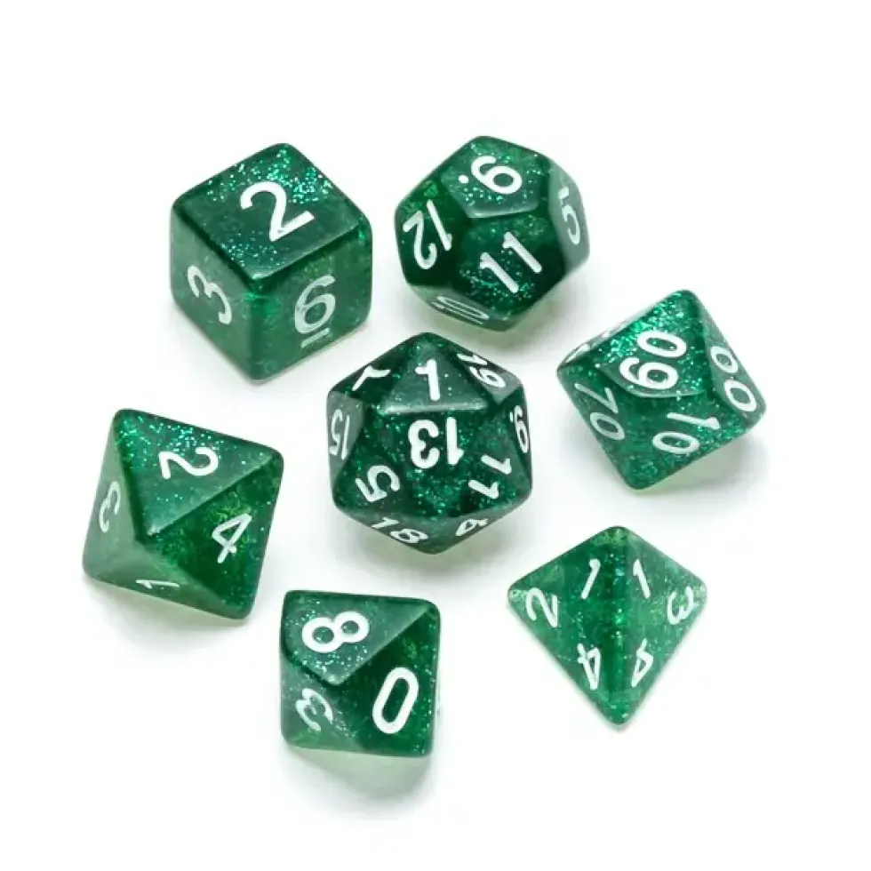 Greifenfels: Glitter Series - Dark Green/White - Dice Set