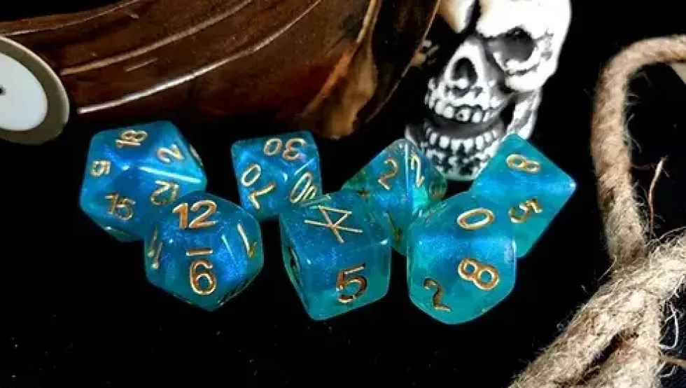 Lindorm: Sea Shanty - My Mother Told Dice Set (Teal-Aqua/Gold)