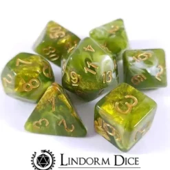 Lindorm: Witch Brew - Crescent Moon Grass Dice Set (Green-Gold/Gold)