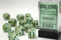 Marble - Green/Dark Green - d6, 12 st (16 mm, prickar)