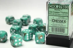 Marble - Oxi-Copper/White - d6, 12 st (16 mm, prickar)