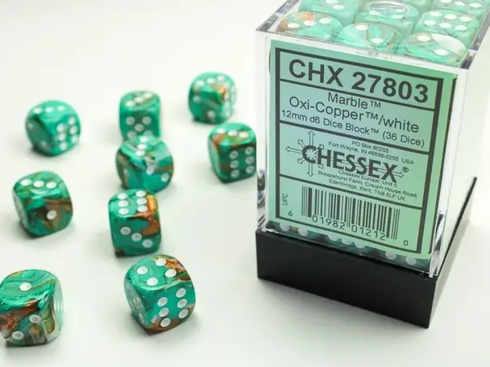 Marble - Oxi-Copper/White - d6, 36 st (12 mm, prickar)
