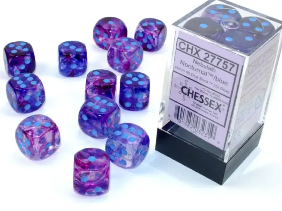 Nebula - Nocturnal/Blue (Luminary) - d6, 12 st (16 mm, prickar)