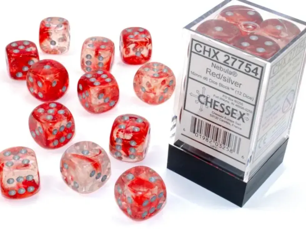 Nebula - Red/Silver (Luminary) - d6, 12 st (16 mm, prickar)
