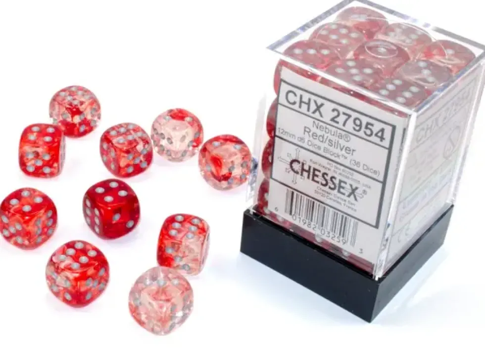 Nebula - Red/Silver (Luminary) - d6, 36 st (12 mm, prickar)