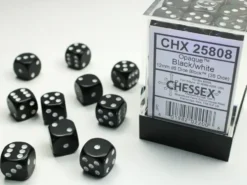 Opaque: Black/White - d6, 36 st (12 mm, prickar)