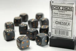 Opaque - Dark Grey/Copper - d6, 12 st (16 mm, prickar)