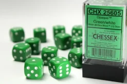 Opaque - Green/White - d6, 12 st (16 mm, prickar)