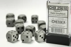 Opaque - Grey/Black - d6, 12 st (16 mm, prickar)